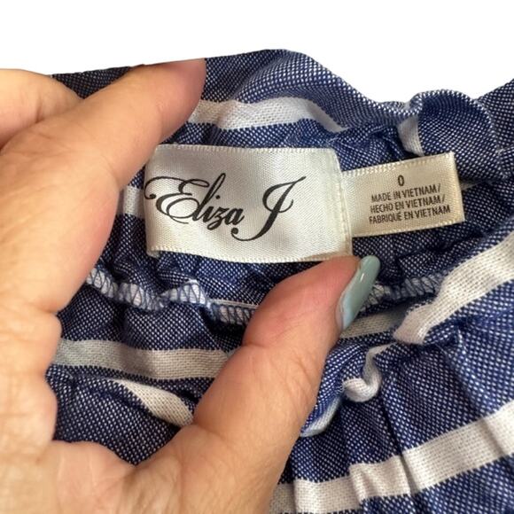 Eliza J Blue & White Striped Cotton Short Sleeve Tassel Pocket Dress Women Sz 0 - Picture 7 of 8